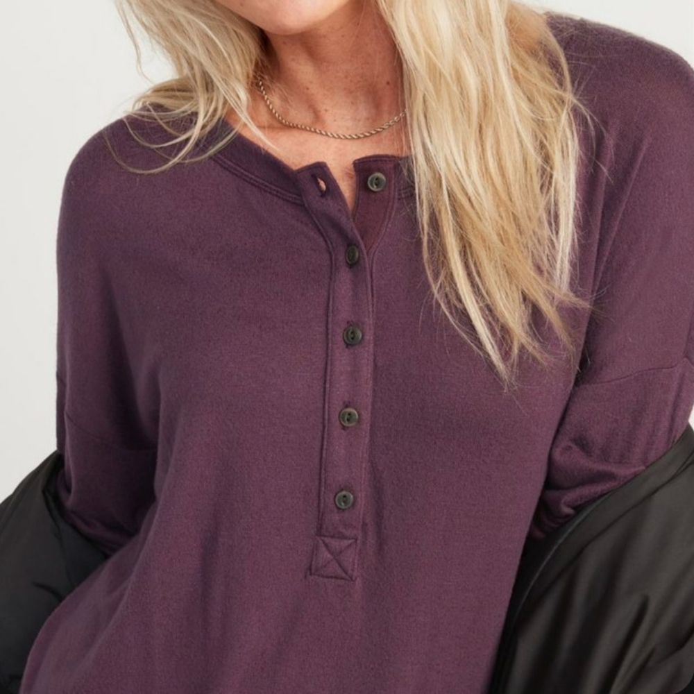 Old Navy Long Sleeve Plush Knit Henley Tunic T Shirt in Purple Women's Size 2X